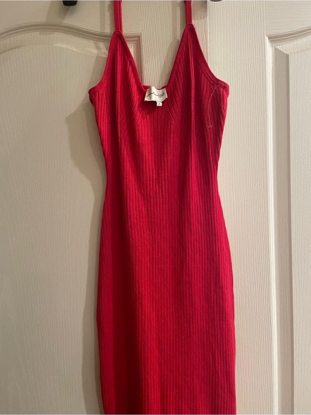 Freshman 1996 Red Ribbed Knit Bodycon Midi Cami Dress Size M